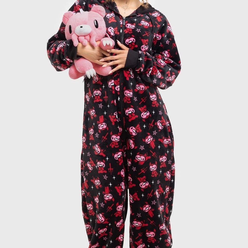 KILLSTAR Gloom Bear Black and Red Patterned Onesie UNISEX XS-S NWT